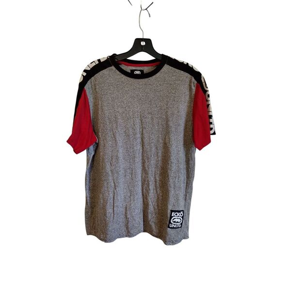 Ecko Men's Medium Grey and Red color block Tee - Picture 1 of 5